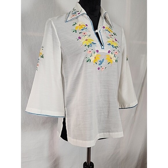 Vintage Lily Boho Floral Embroidered Tunic Top Blouse Sheer Peasant Medium - Picture 5 of 14